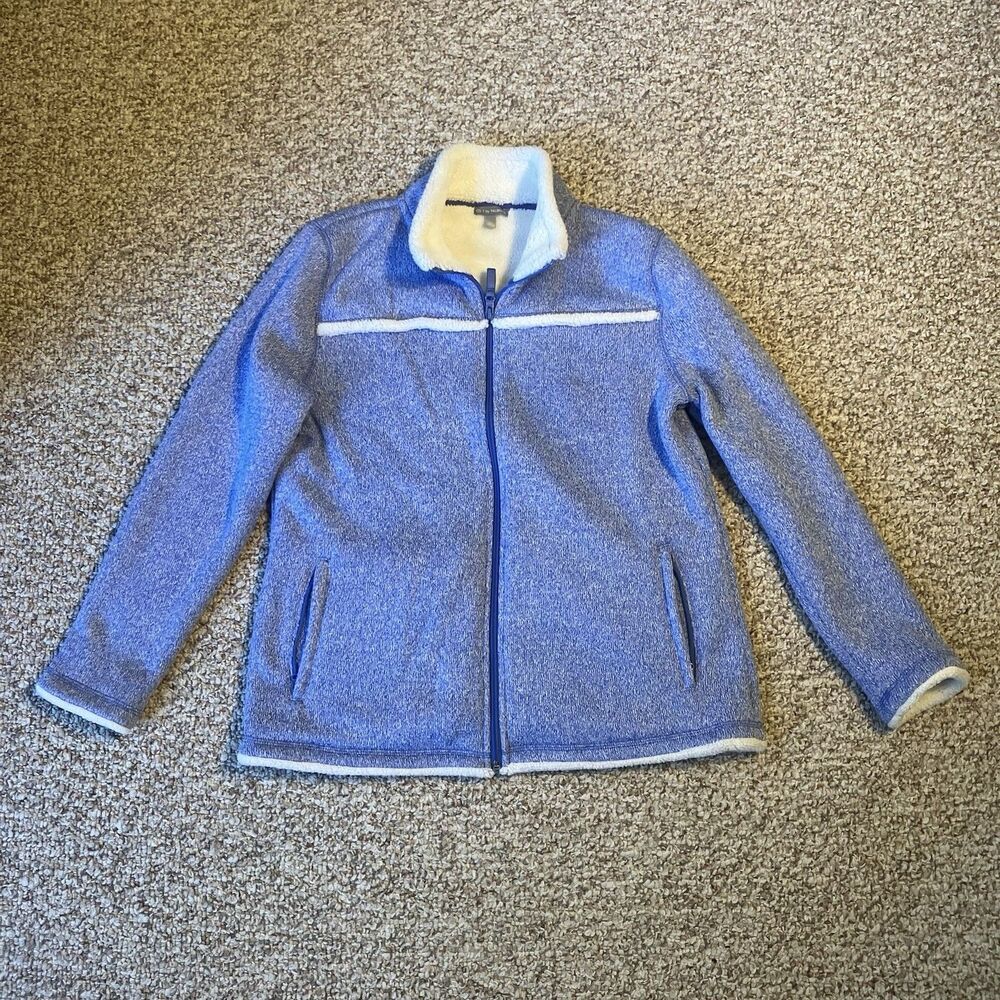 T by Talbots Womens Zip Sherpa Jacket Size L P Petite Blue Fall Winter Outdoors